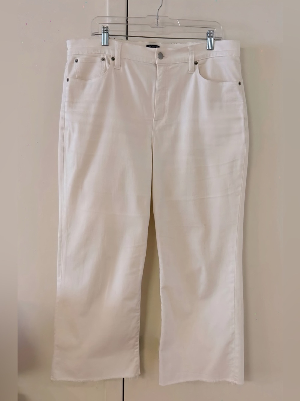 J.Crew Cropped White Denim Wide Leg Pants Frayed Raw Hem